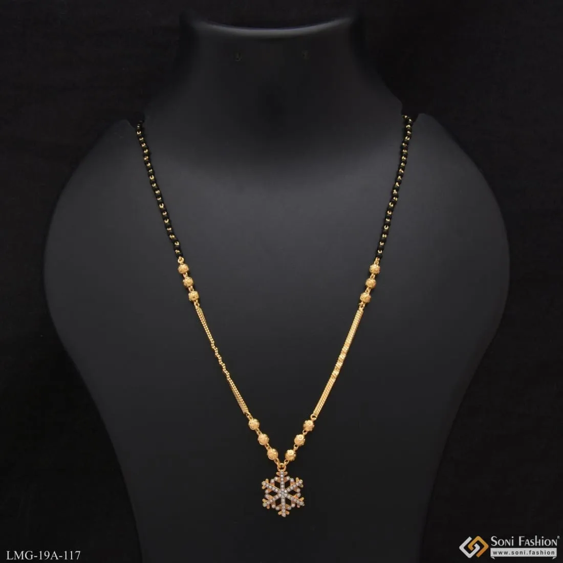 1 Gram Gold Forming Chokdi With Diamond Graceful Design Mangalsutra - Style A117