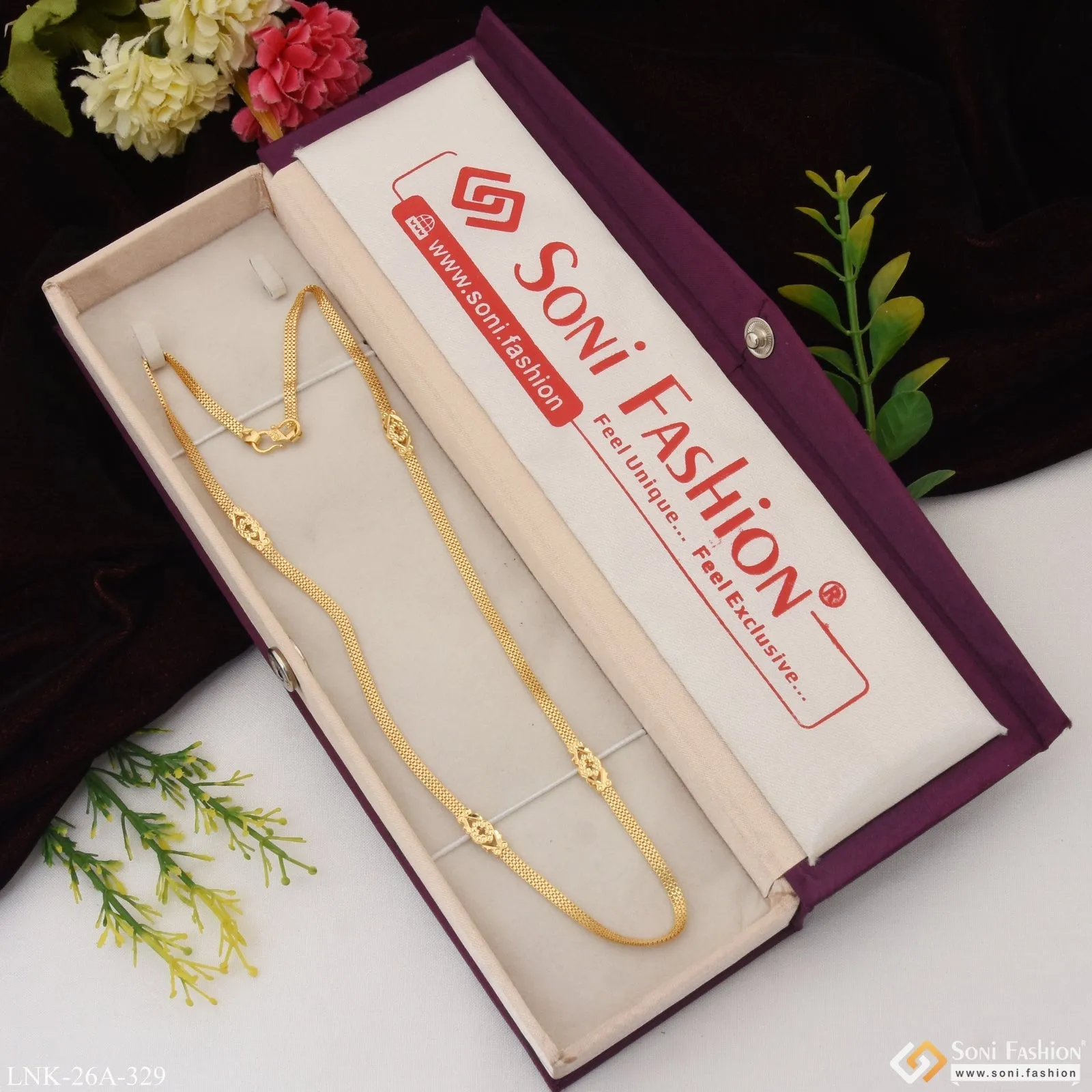 1 Gram Gold Plated Antique Design Graceful Design Chain for Ladies - Style A329