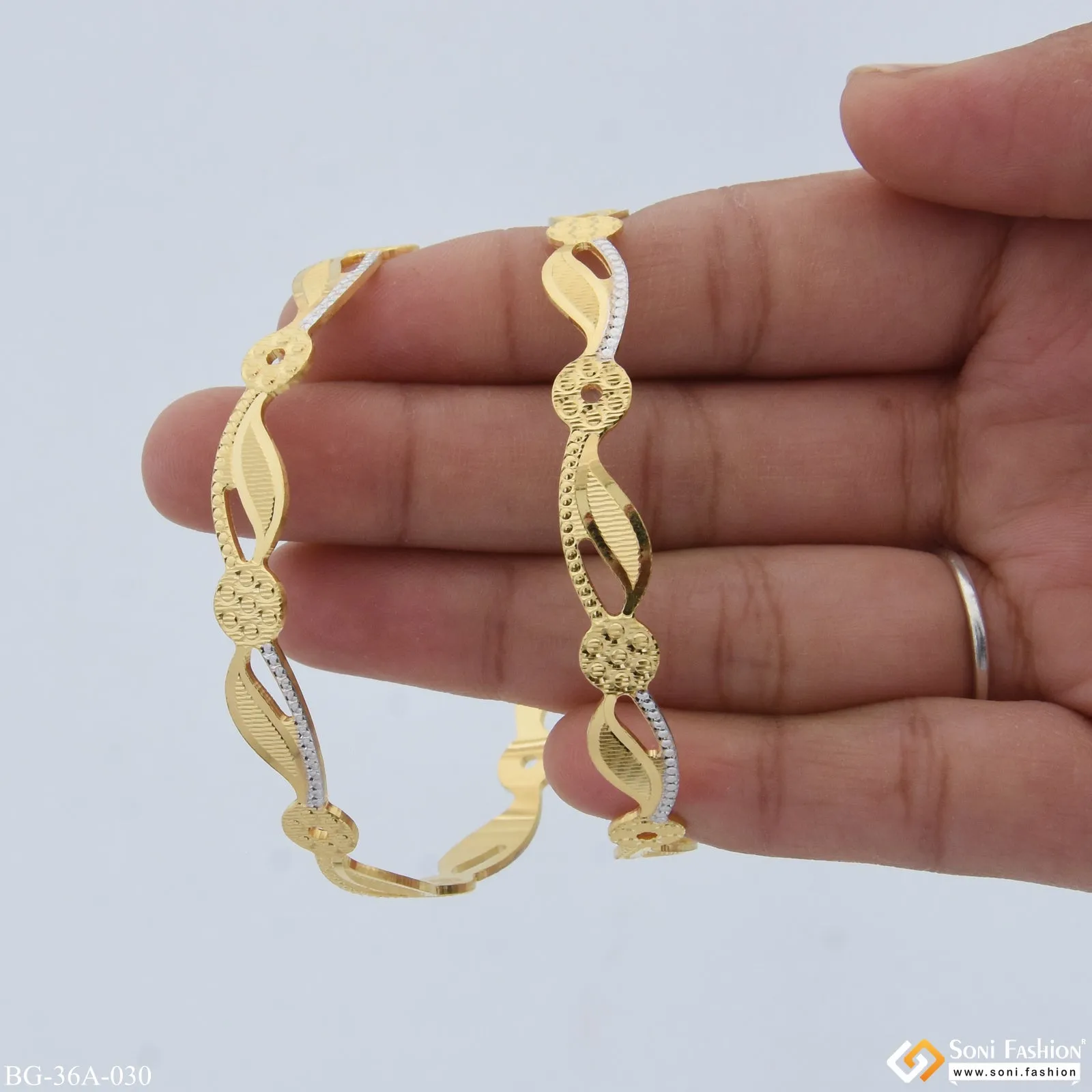 1 Gram Gold Plated Graceful Design Funky Design Bangles for Lady - Style A030