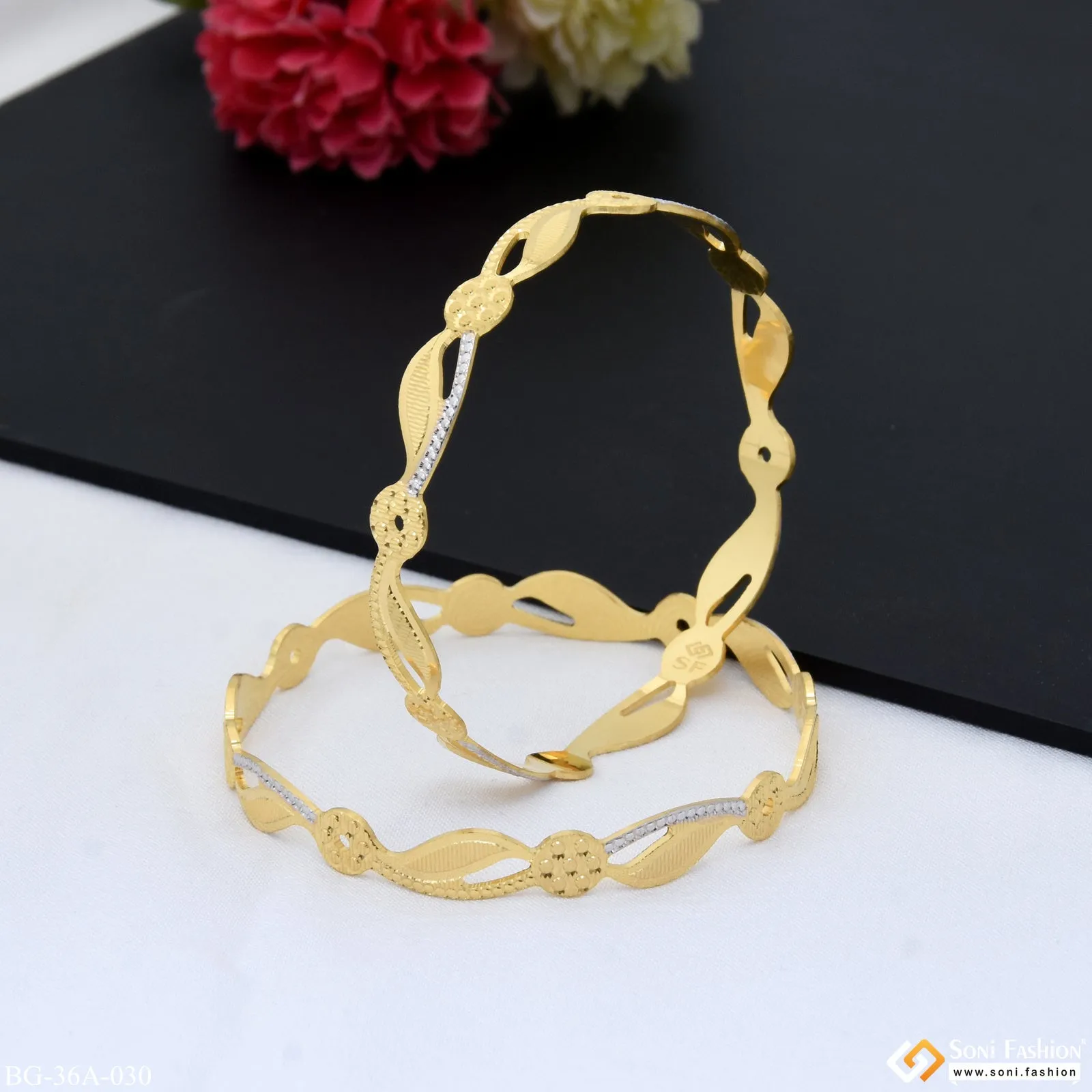 1 Gram Gold Plated Graceful Design Funky Design Bangles for Lady - Style A030