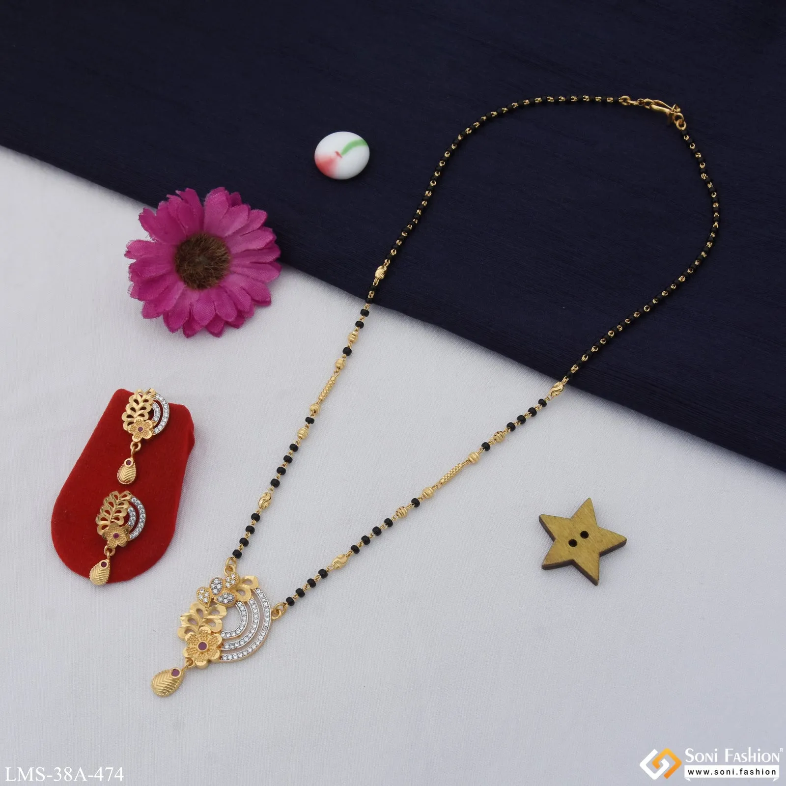 1 Gram Gold Plated Graceful Design Mangalsutra Set for Women - Style A474