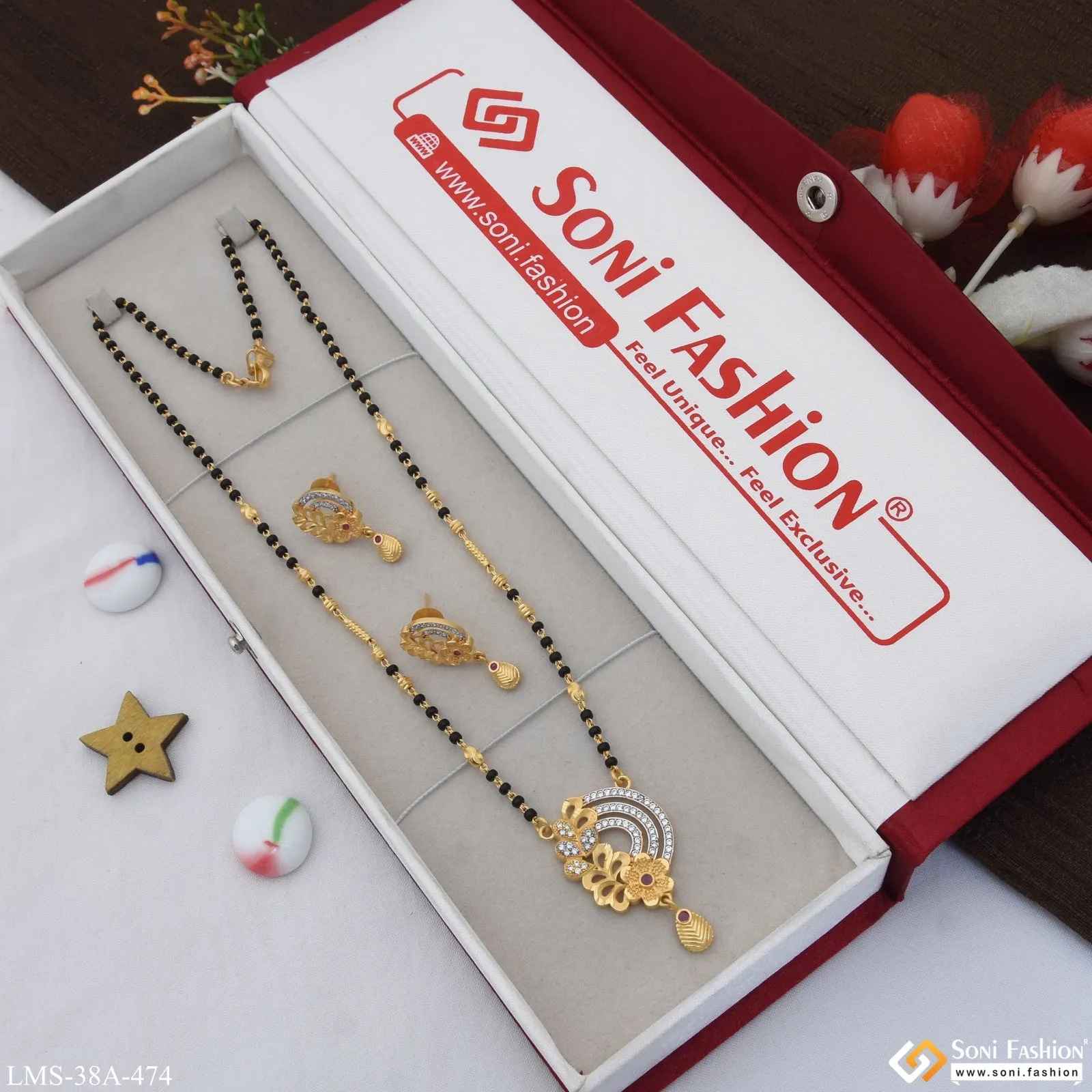 1 Gram Gold Plated Graceful Design Mangalsutra Set for Women - Style A474