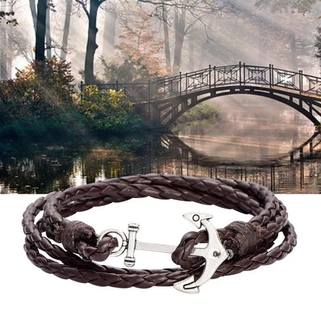 1x Vintage Anchor Multilayer Leather Bracelet Nautical gothic Braided Rope Men Women Unisex Bracelet