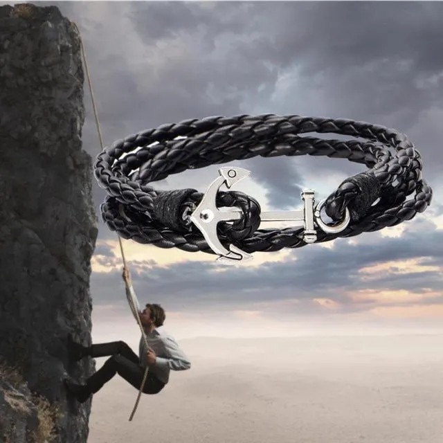 1x Vintage Anchor Multilayer Leather Bracelet Nautical gothic Braided Rope Men Women Unisex Bracelet