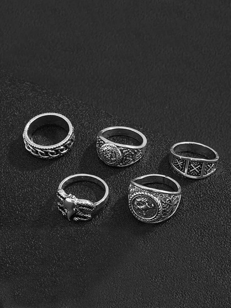 5Pcs Gothic Stacking Rings Set