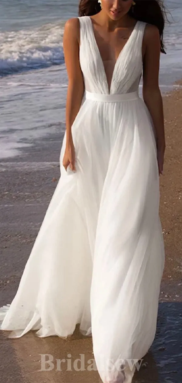 A-line Beach Romantic Fantasy Luxurious Simple Vintage Long Wedding Dresses WD378