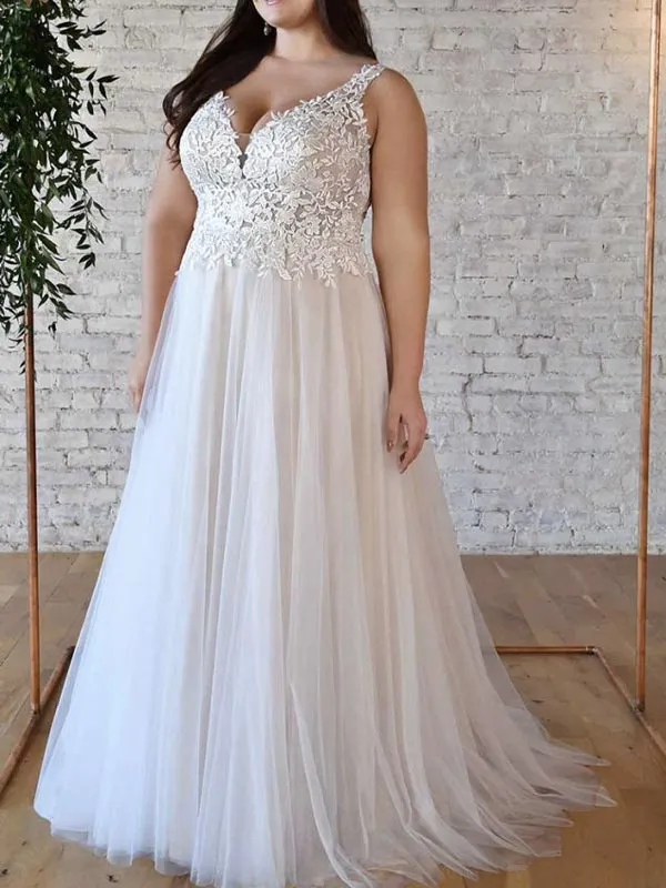 A-line Lace Sleeveless Garden Romantic Vintage Beach Long Wedding Dresses WD198