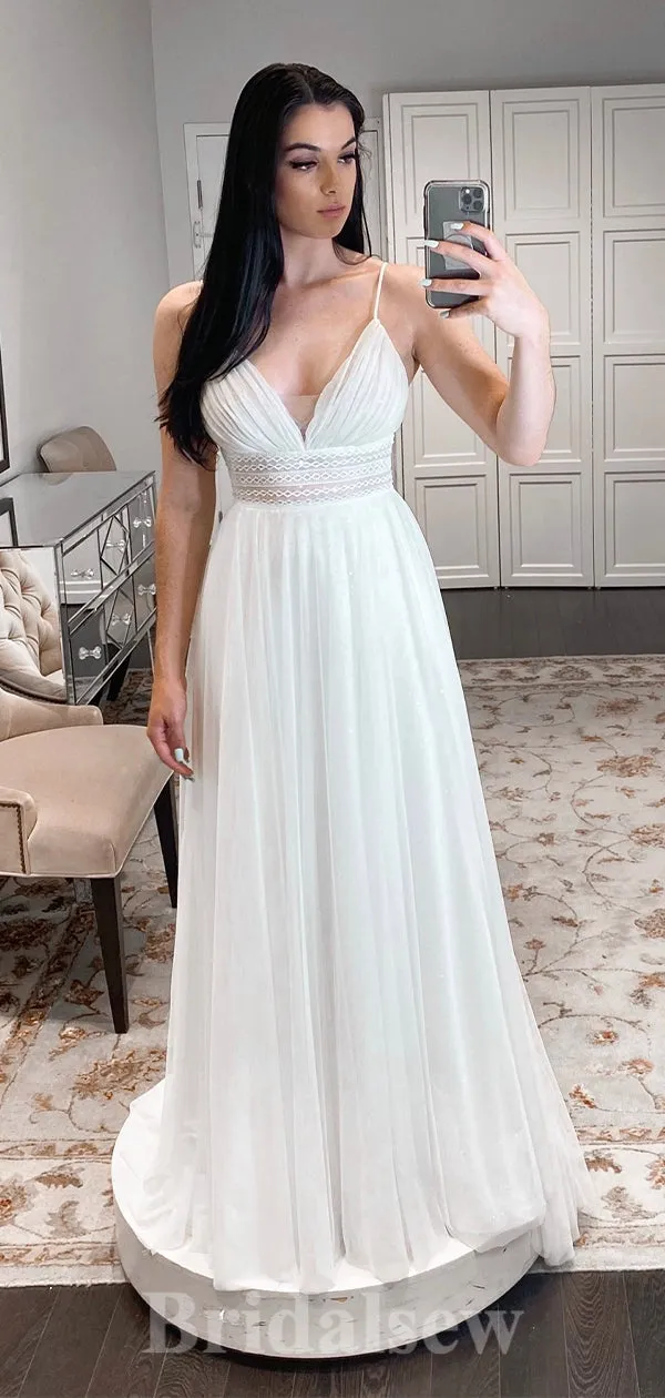 A-line Spaghetti Straps Simple Best Vintage Long Romantic Wedding Dresses WD411