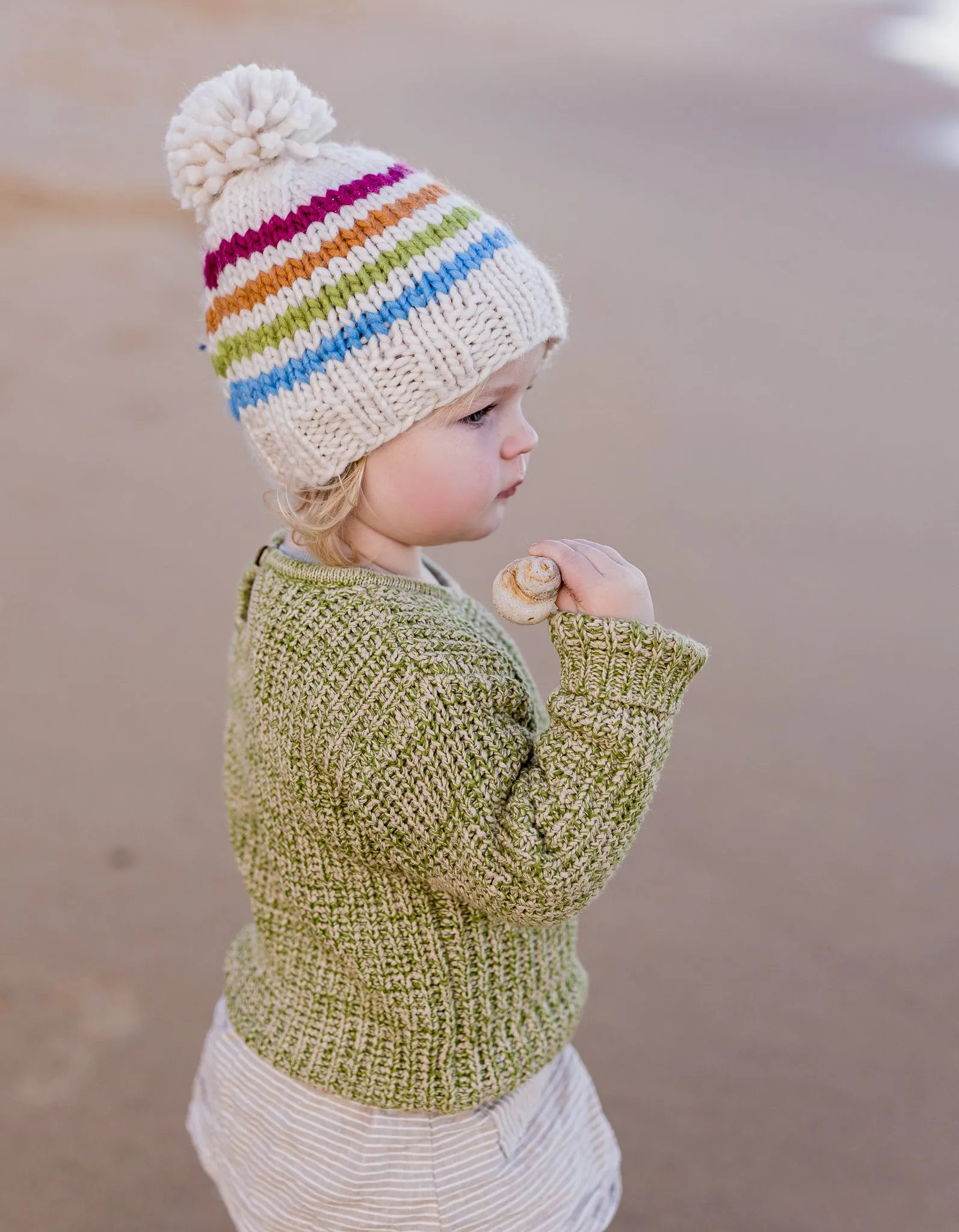 Acorn Rainbow Stripe Beanie - Natural