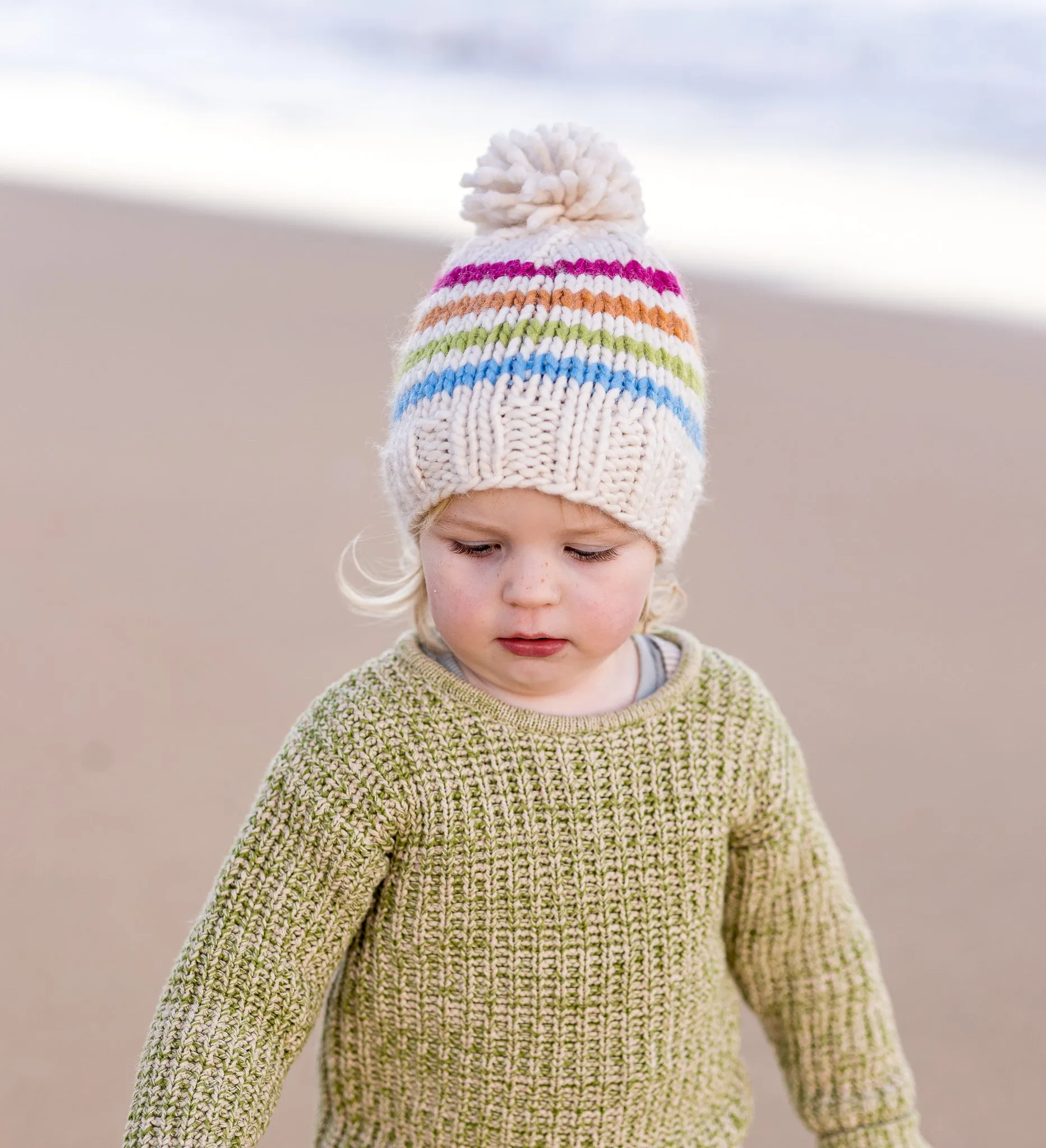 Acorn Rainbow Stripe Beanie - Natural