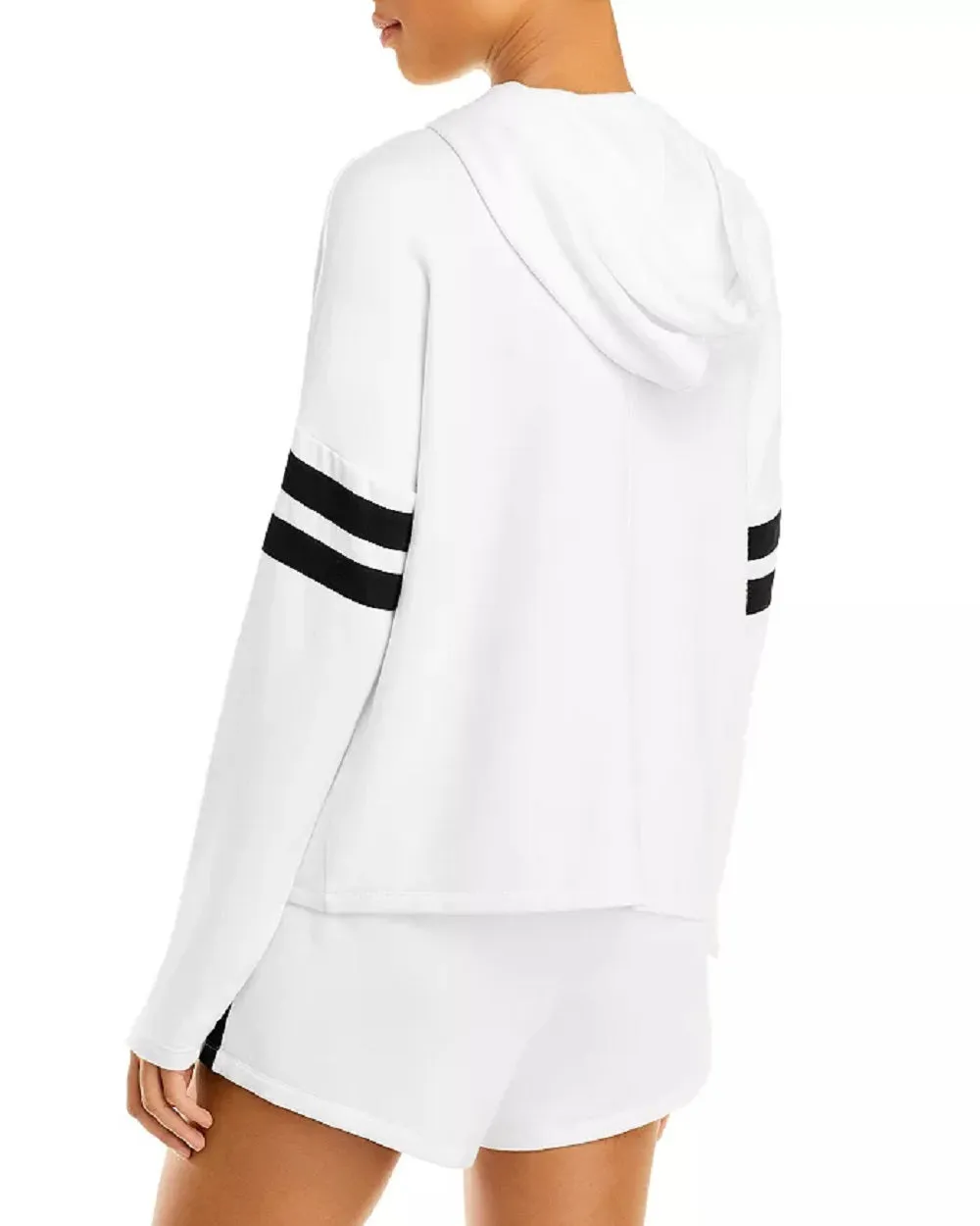 Aqua Athletic Women's Stripe Sleeve Hoodie, White, S