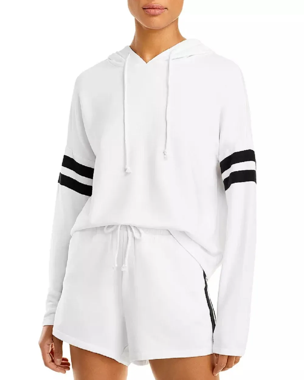 Aqua Athletic Women's Stripe Sleeve Hoodie, White, S