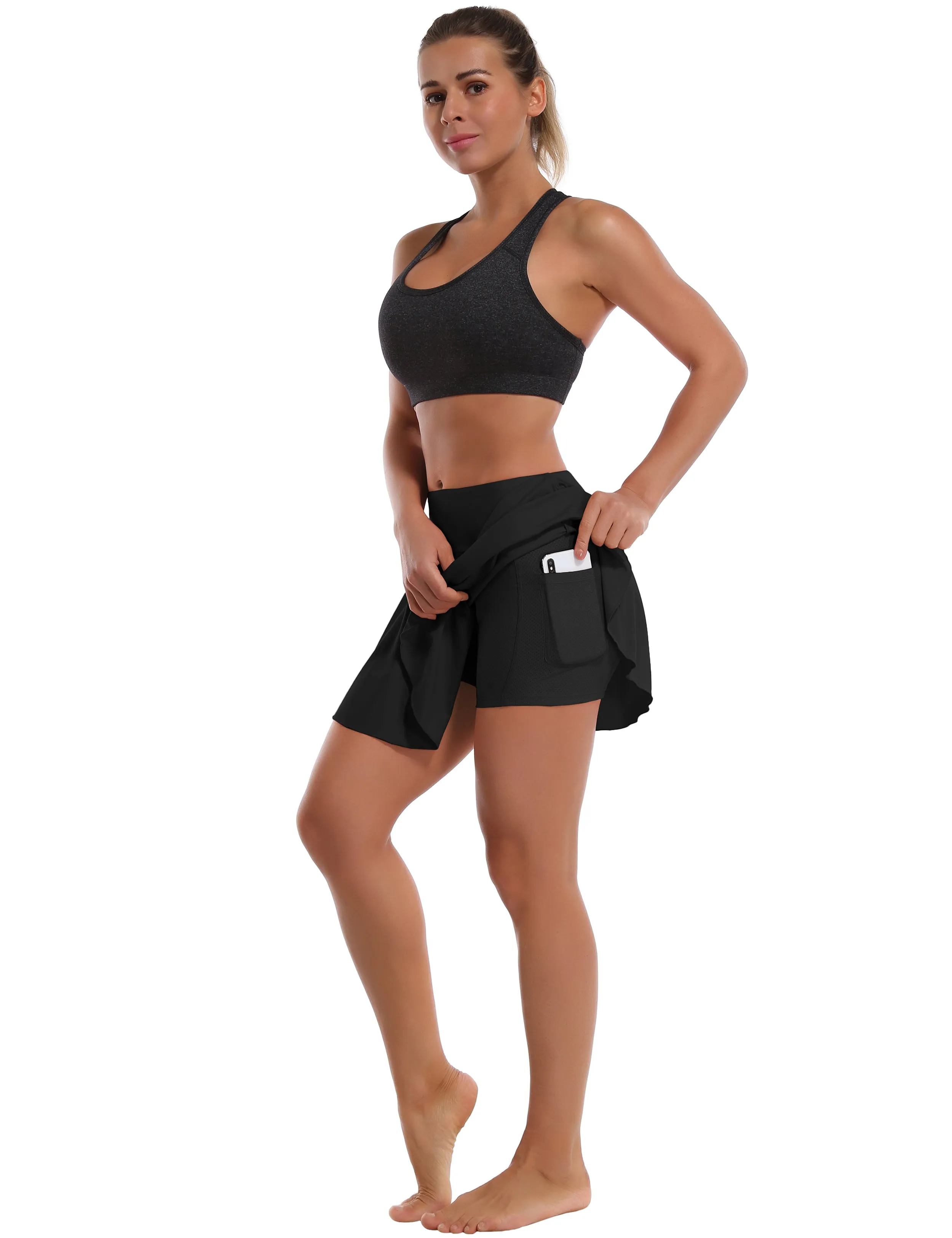 Athletic Tennis Golf Pleated Skort with Pocket Shorts black