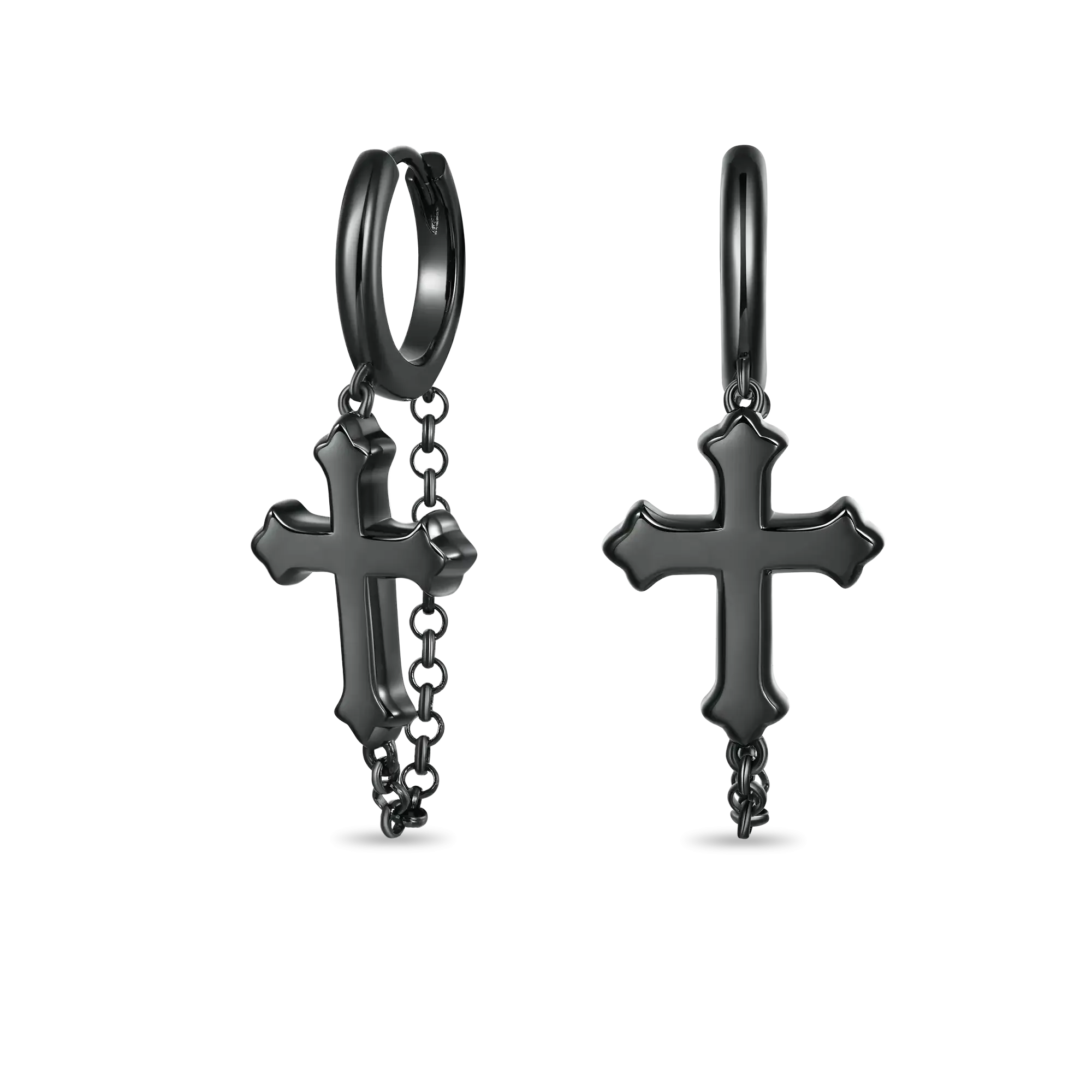 Black Gothic Cross Dangly Earring