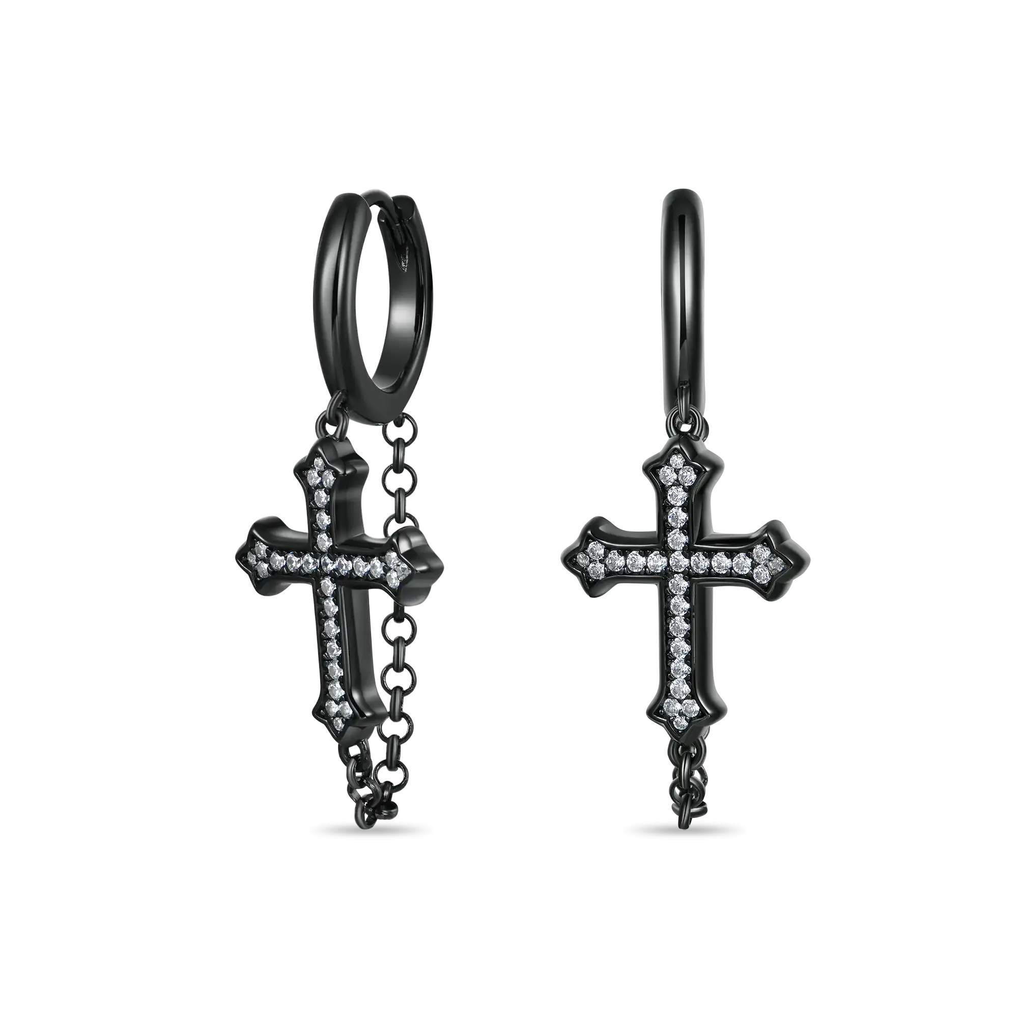 Black Gothic Cross Dangly Earring