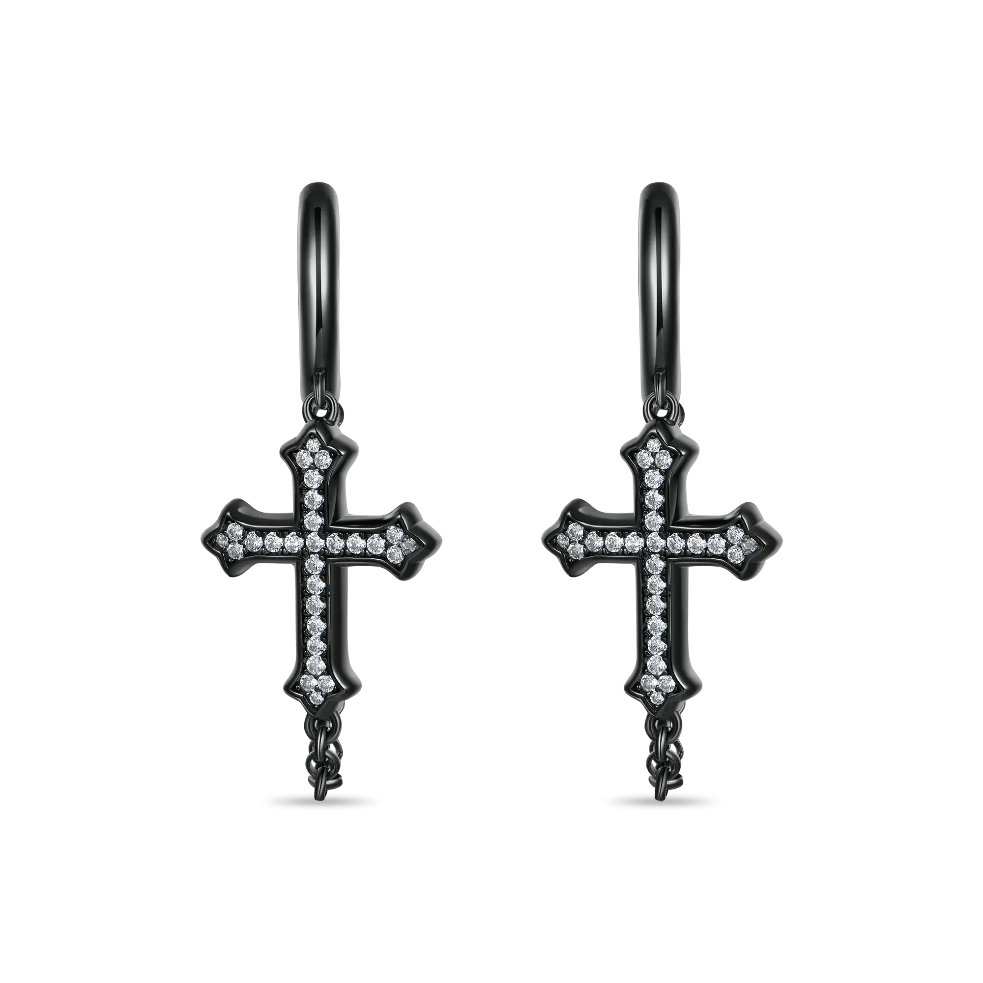 Black Gothic Cross Dangly Earring