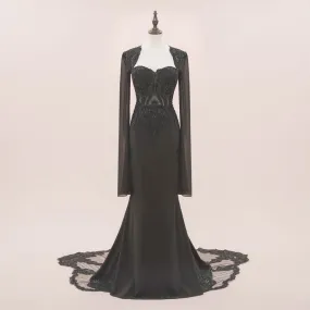 Exquisite Black Gothic Lace Wedding Dress with Elegant Chiffon Sleeves | ISODIE for Halloween Celebrations