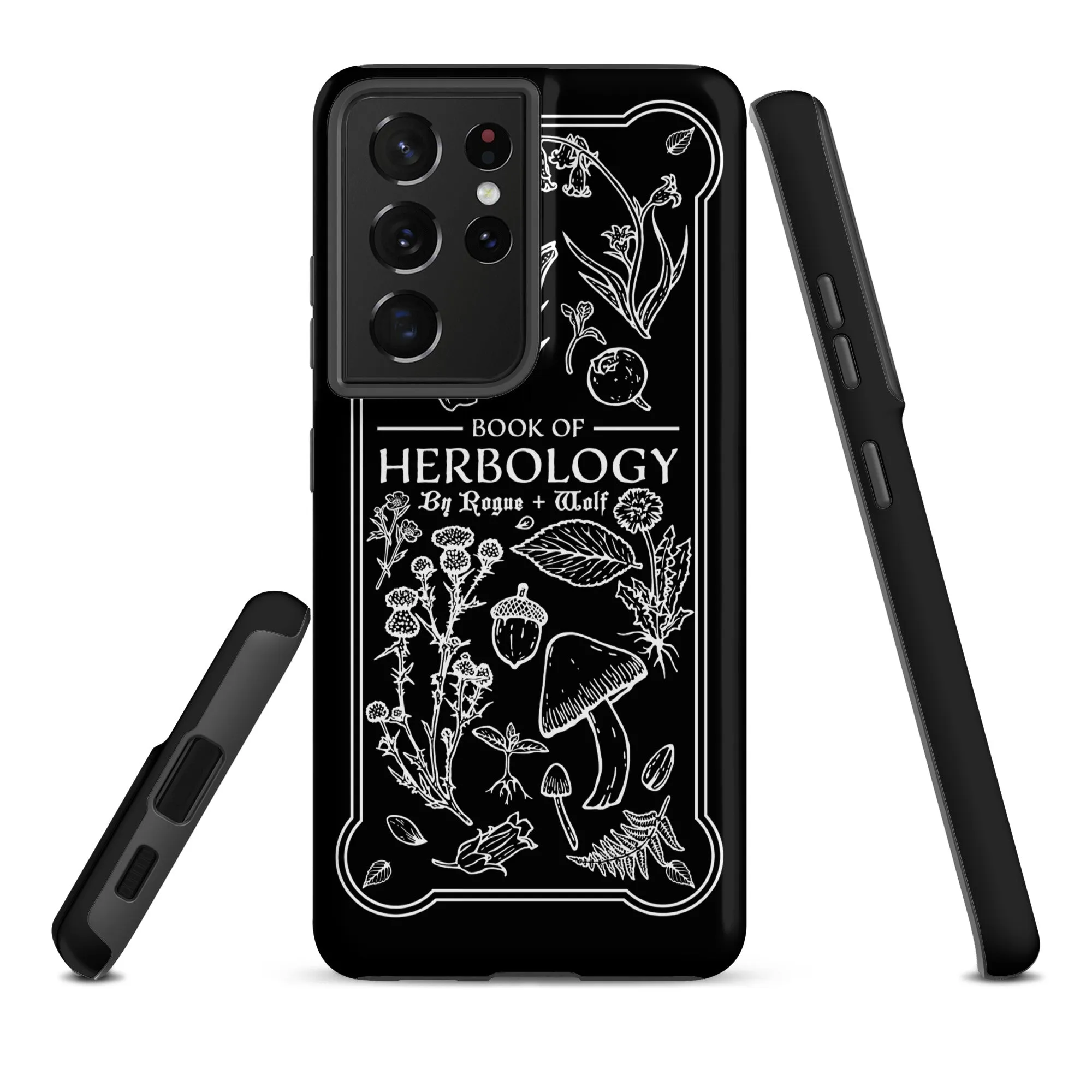 Book of Herbology B&W Tough Phone Case for Samsung - Elegant Durable Protective Witchy Gothic Unique Design