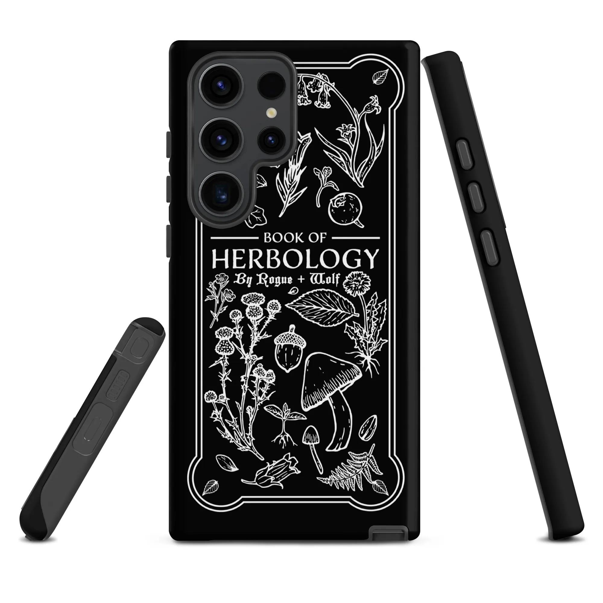 Book of Herbology B&W Tough Phone Case for Samsung - Elegant Durable Protective Witchy Gothic Unique Design