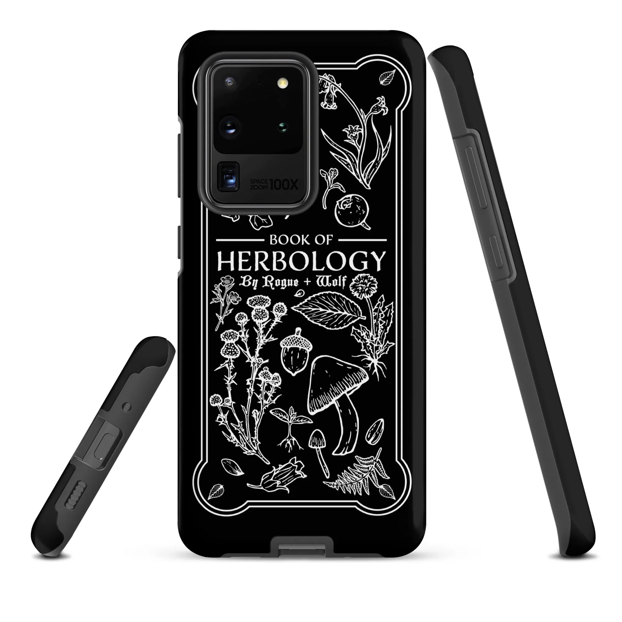 Book of Herbology B&W Tough Phone Case for Samsung - Elegant Durable Protective Witchy Gothic Unique Design