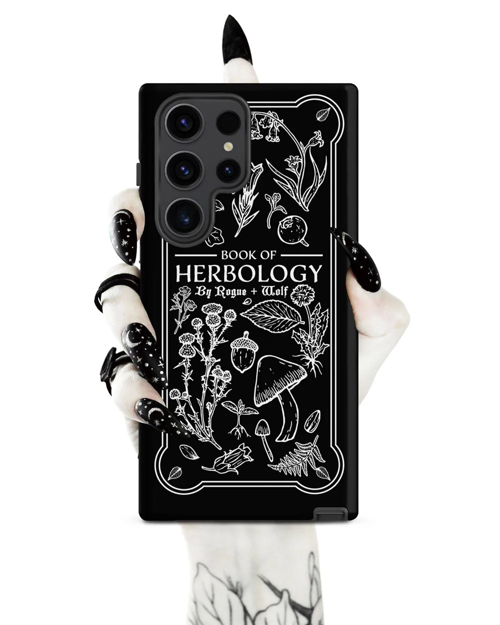 Book of Herbology B&W Tough Phone Case for Samsung - Elegant Durable Protective Witchy Gothic Unique Design