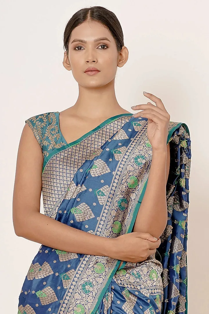 Bright Peacock Blue Saree Set