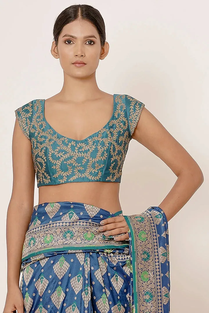 Bright Peacock Blue Saree Set