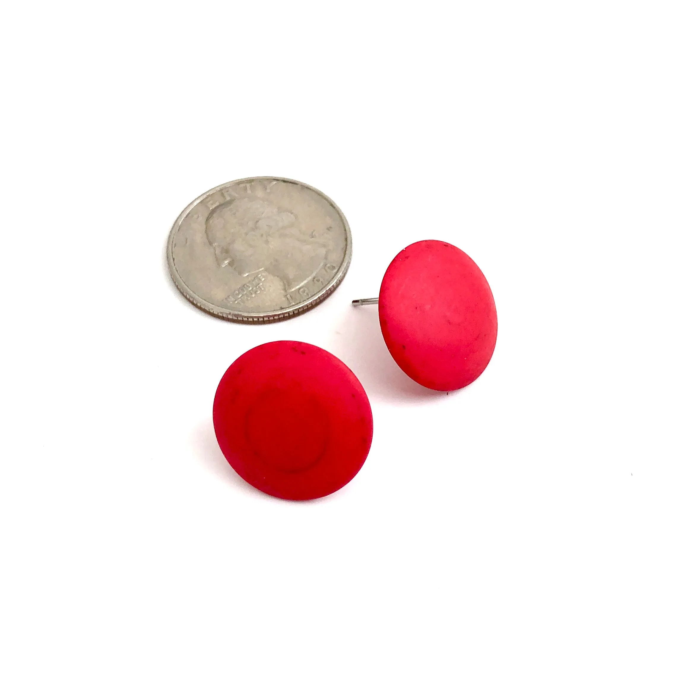 Bright Pink Disc Stud Earrings