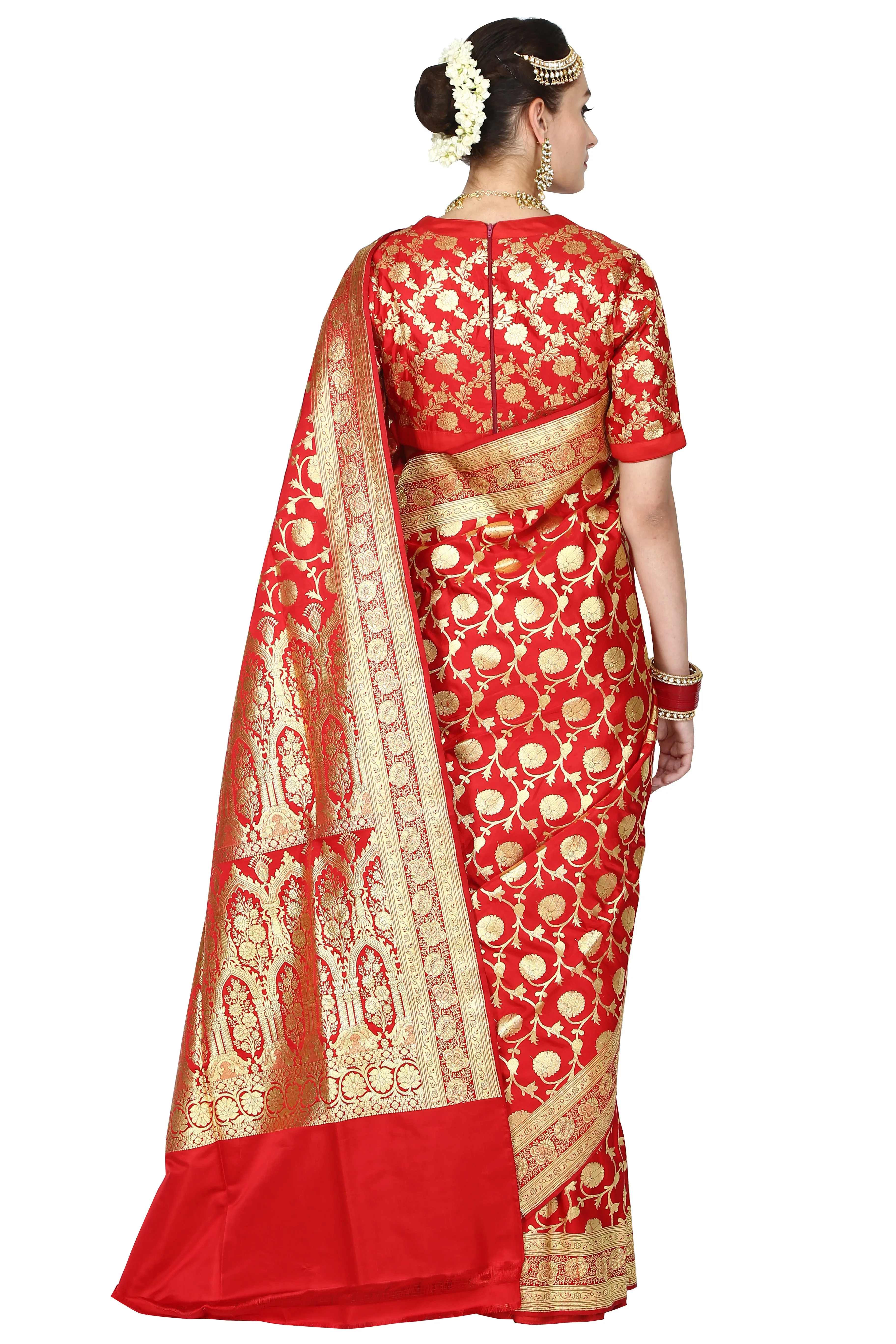 Bright Red Banarasi Saree.