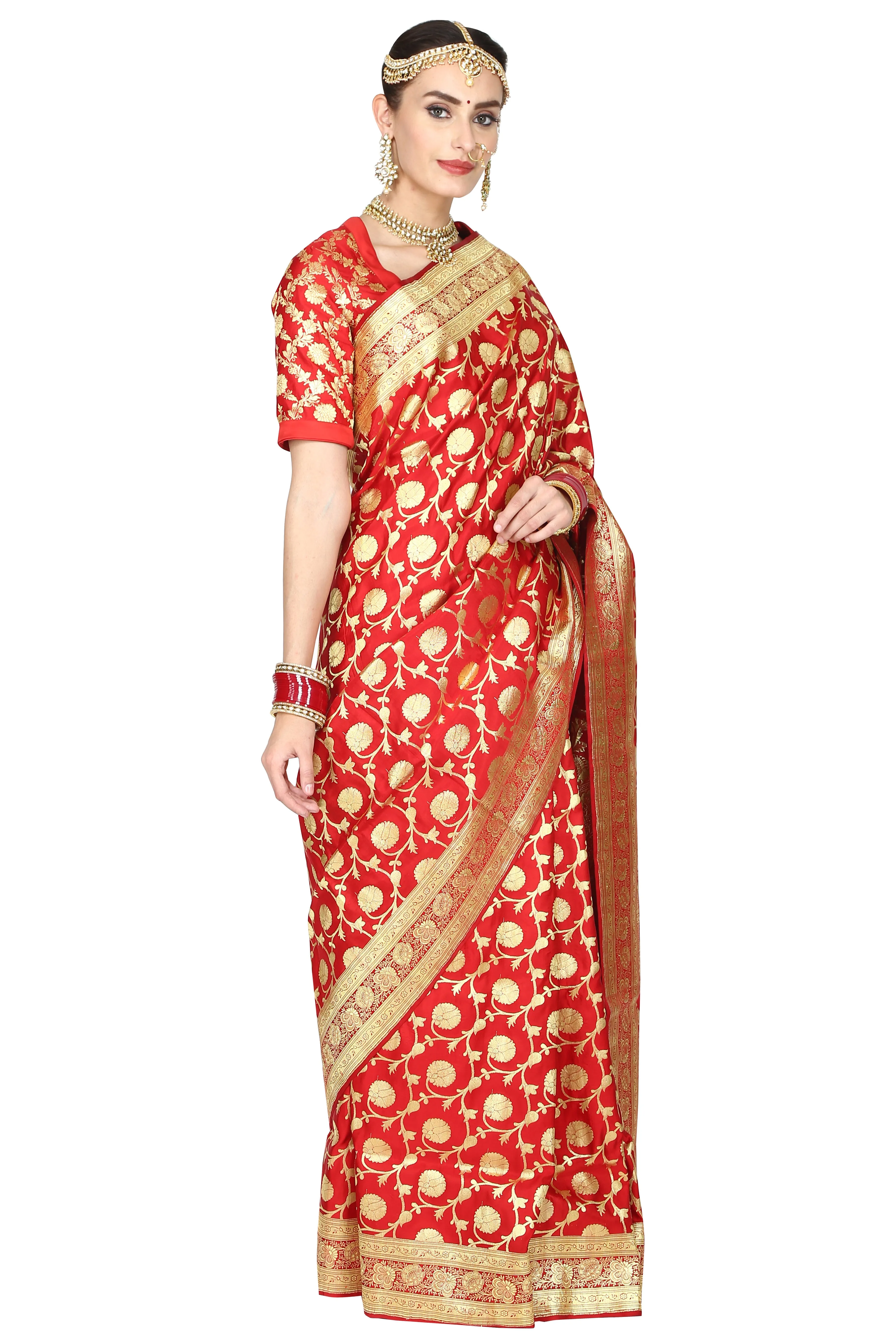 Bright Red Banarasi Saree.