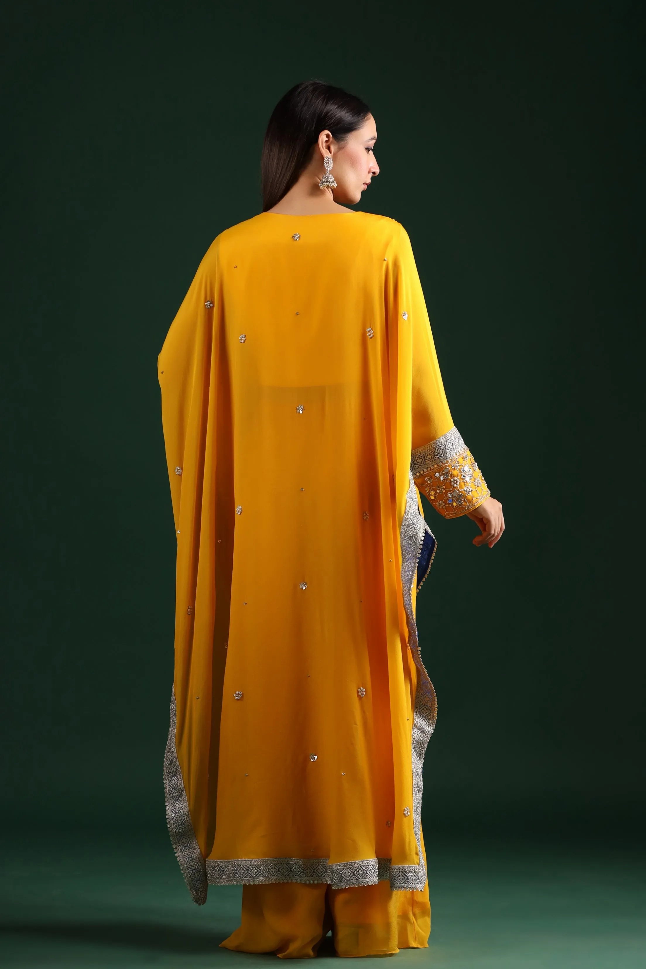 Bright Yellow Embellished Kaftan Palazzo Set