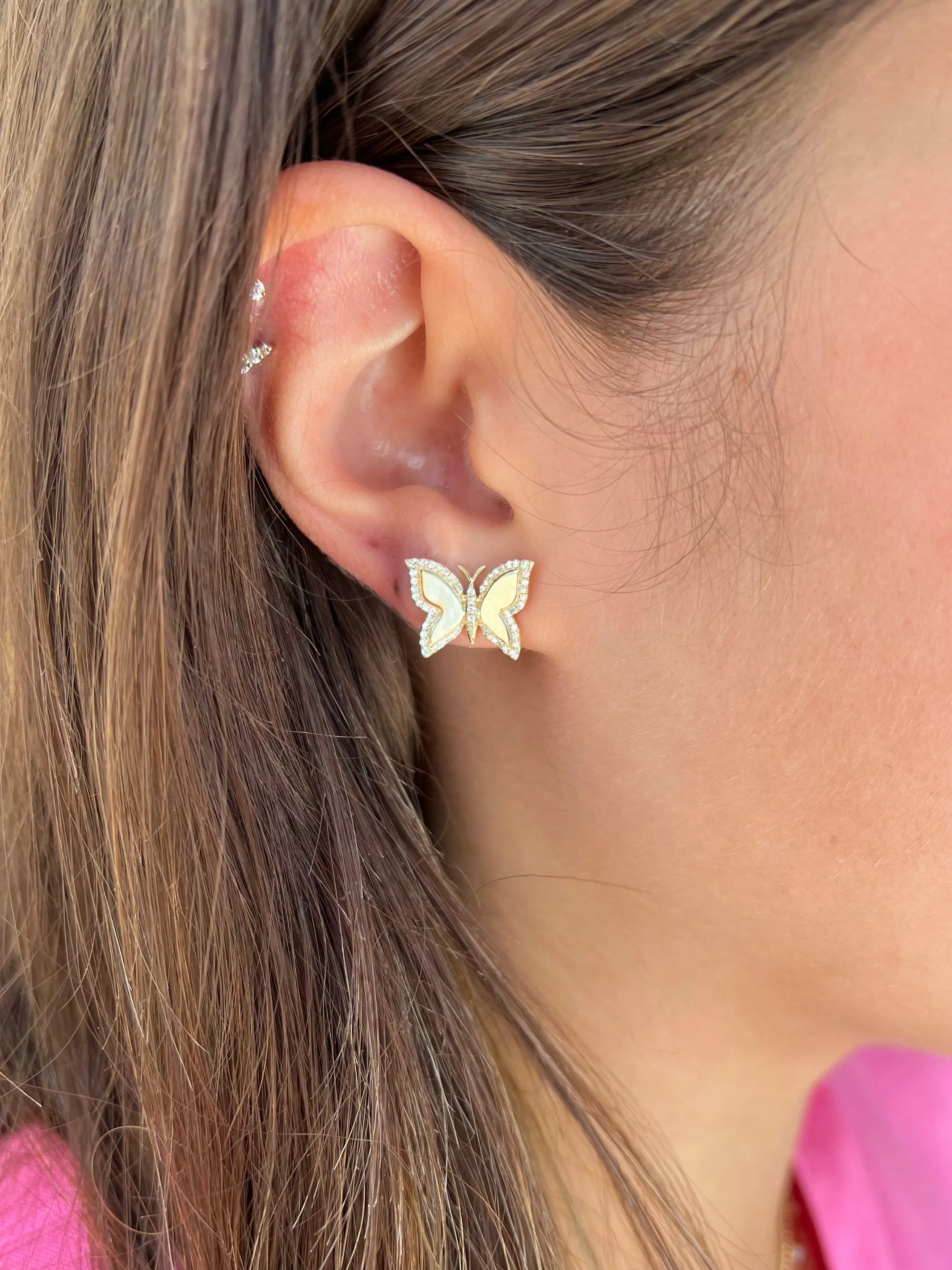 Brit Butterfly Stud Earrings 14K