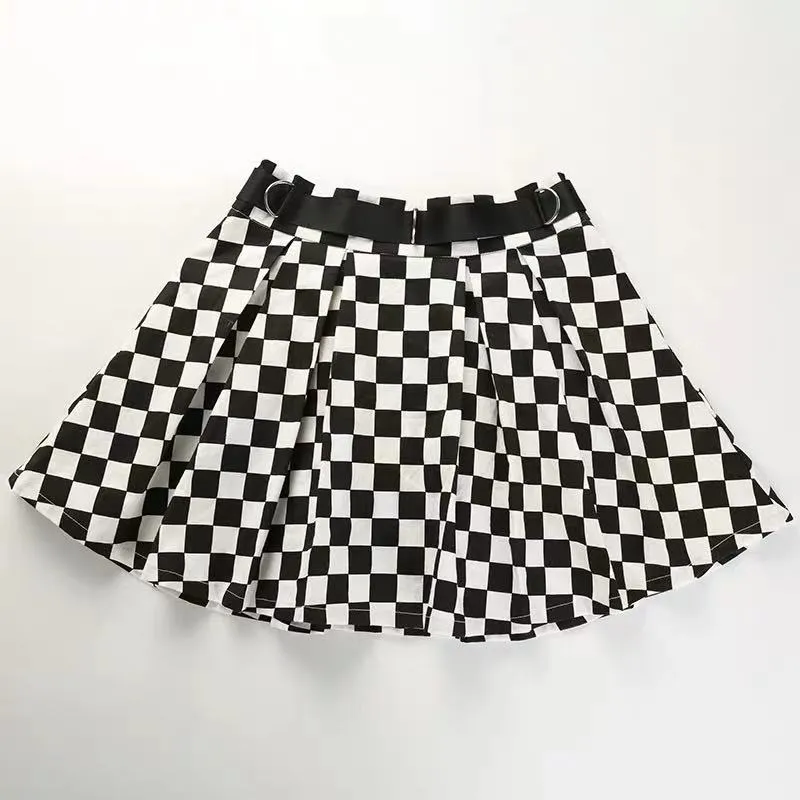 DARK GETHIC BLACK WHITE GRID SKIRT BY61015