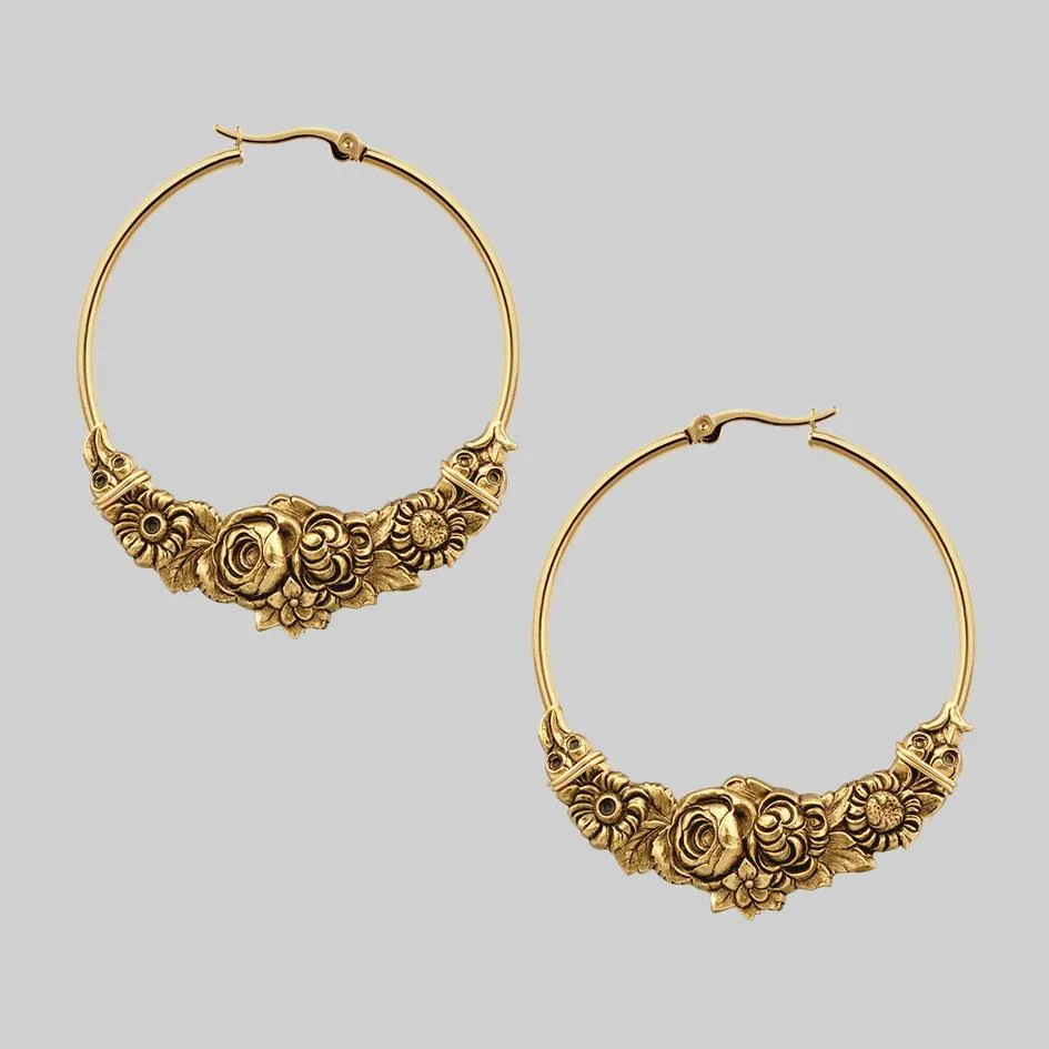 EMINENCE. Romantic Floral Hoop Earrings - Gold