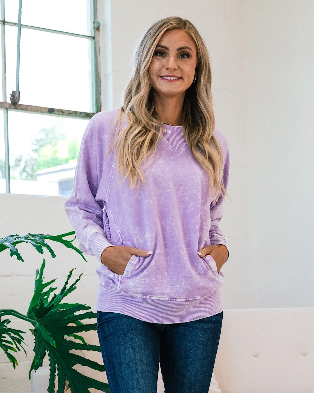 Girlfriend Crewneck Sweatshirt - Ash Bright Lavender