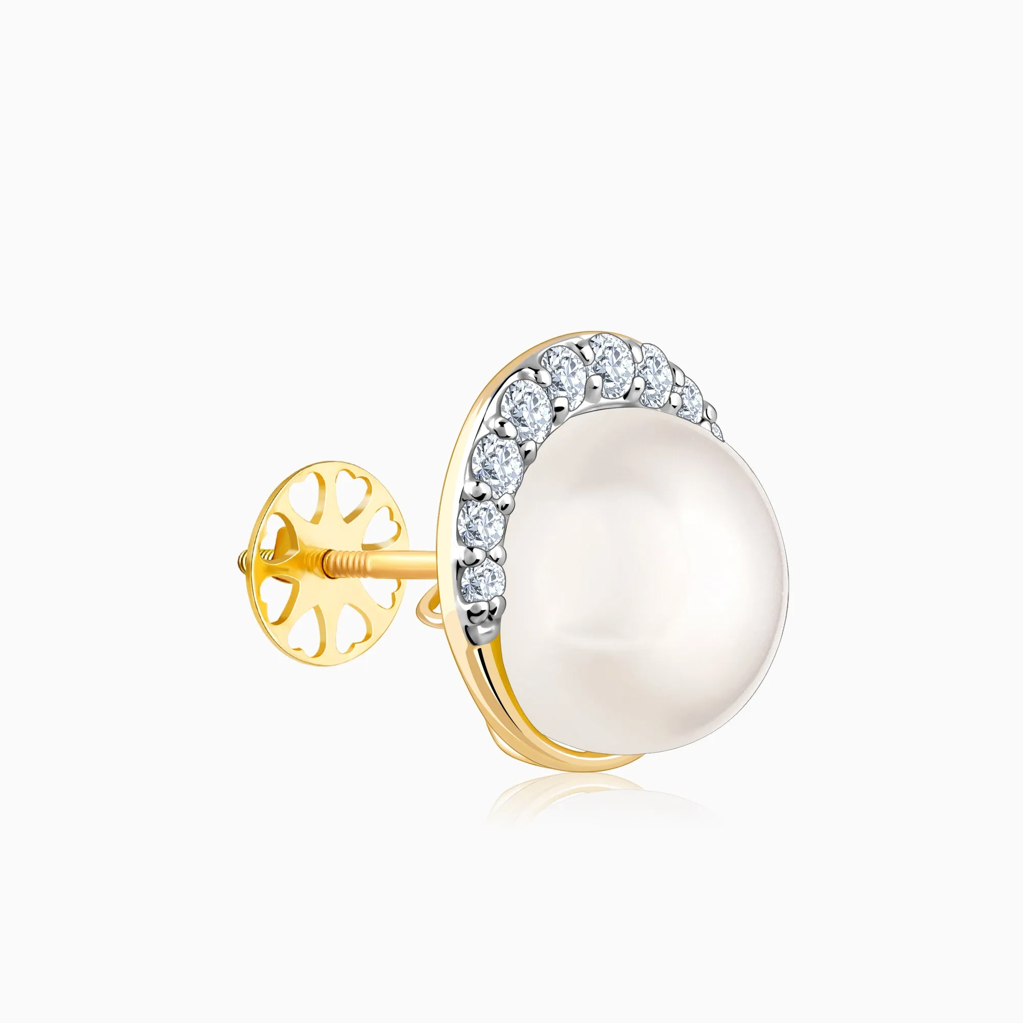 Gold Graceful Pearl Diamond Studs