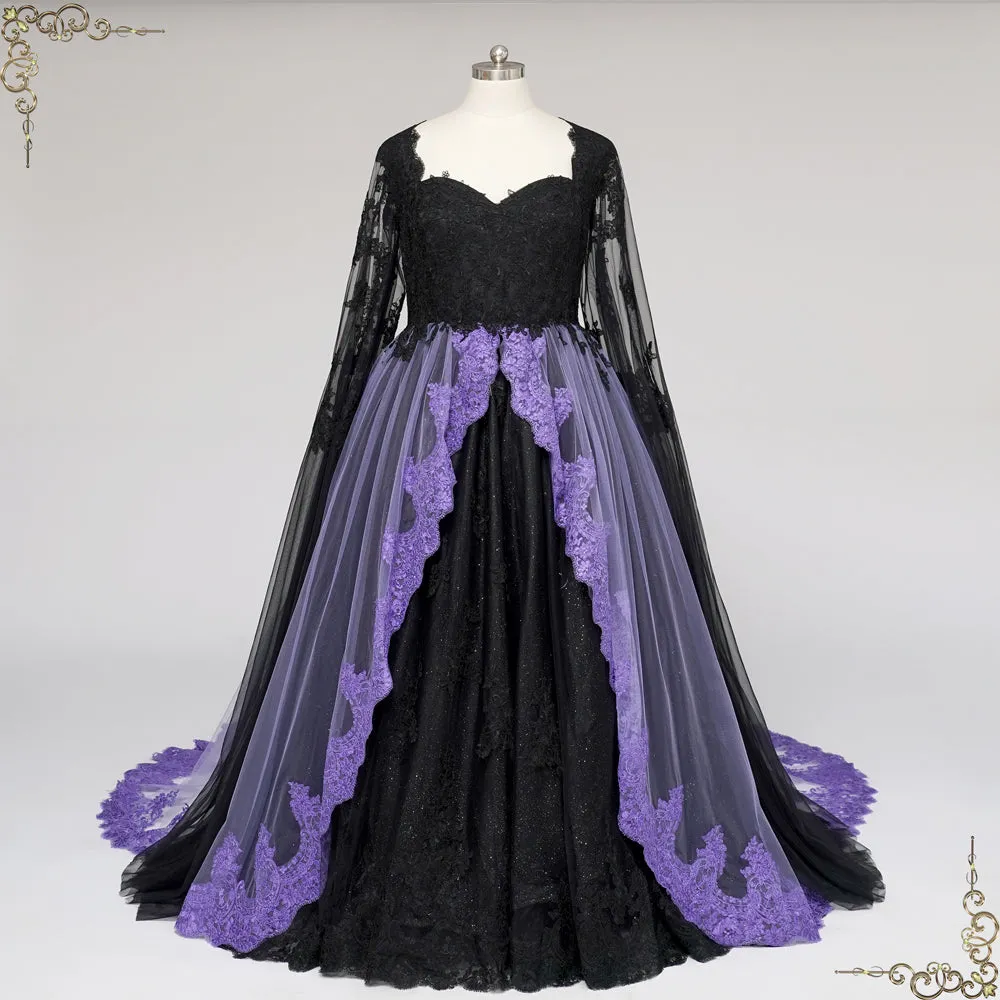 Gothic Black and Purple Lace Wedding Dress with Keyhole Back | ADRIA