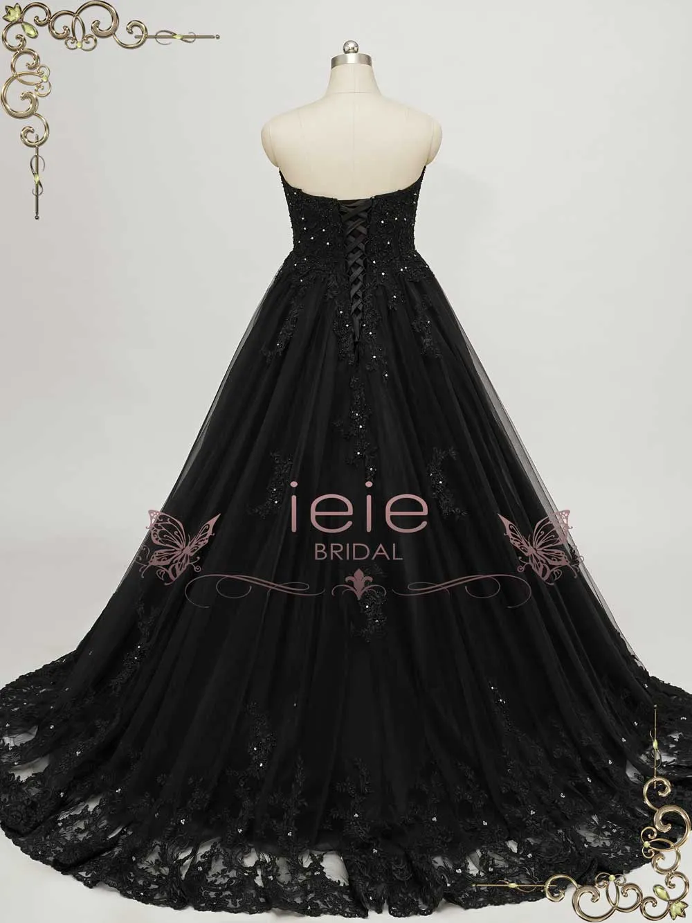 Gothic Black Lace Ball Gown Wedding Dress with Cape CLARINDA