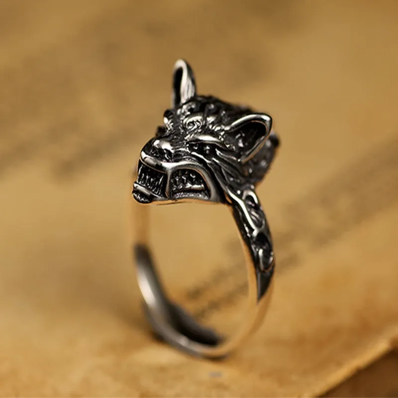 Gothic Black Wolf 925 Sterling Silver Vintage Punk Ring