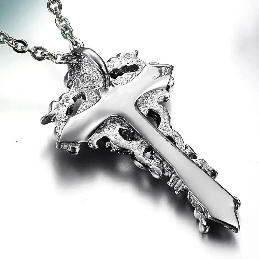 Gothic Dragons Twisted Around Cross Pendant with Chain Necklace