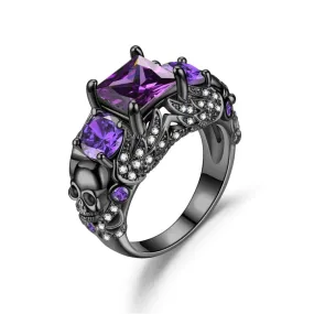 Gothic Skull Amethyst Angel Ring