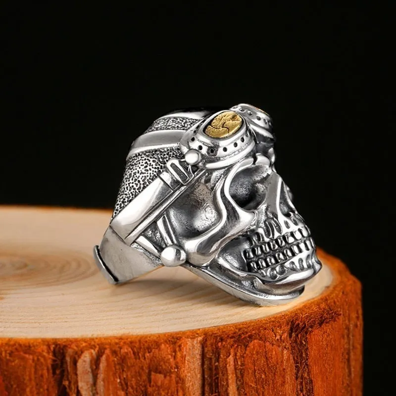 Gothic Skull Aviator Glasses 925 Sterling Silver Vintage Punk Biker Ring