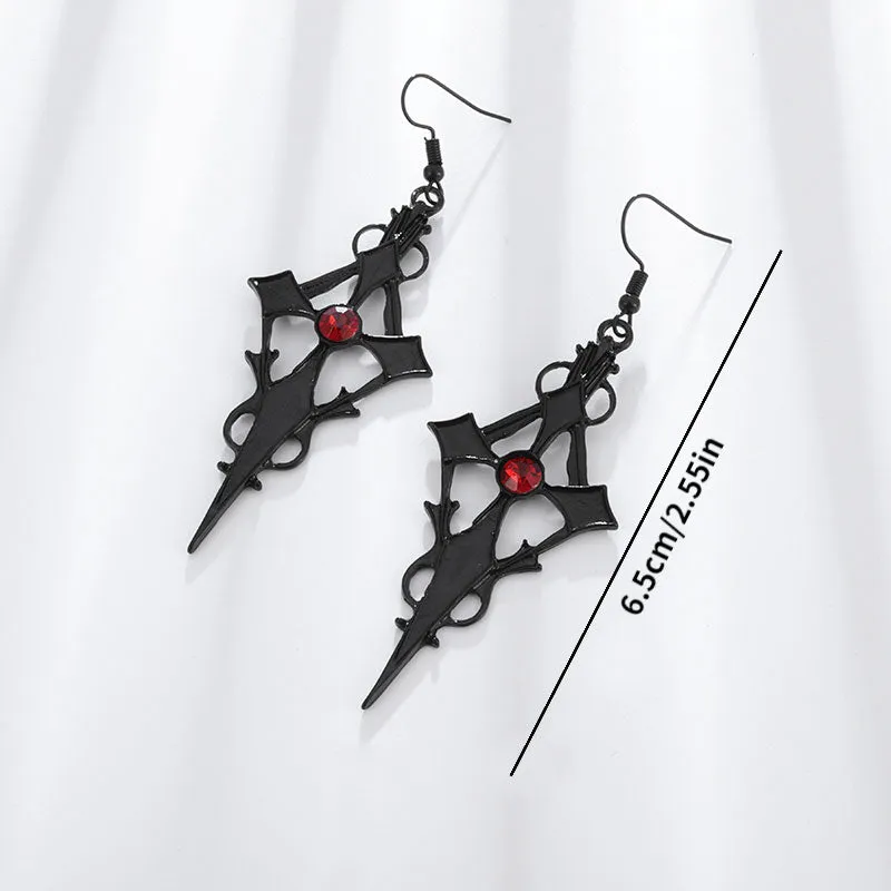 Gothic Spear Cross Earrings: Rhinestone Cross Ear Hooks for a Punk Style Look