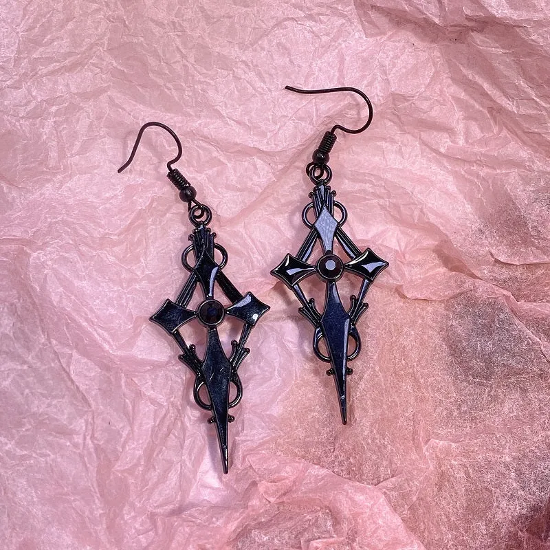 Gothic Spear Cross Earrings: Rhinestone Cross Ear Hooks for a Punk Style Look