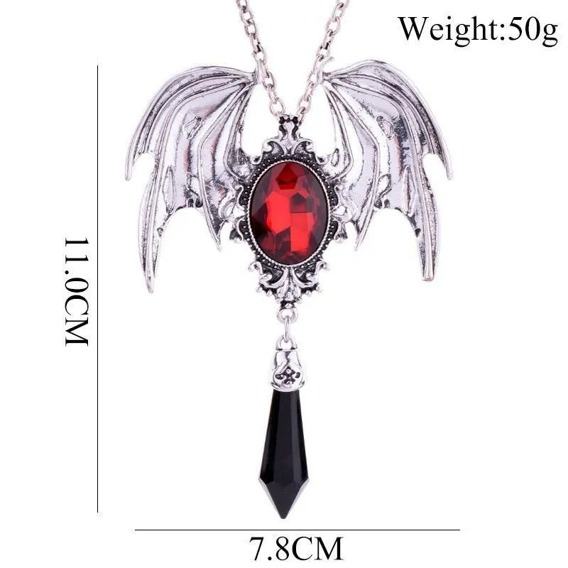 Gothic Vampire Bat Crystal Necklace