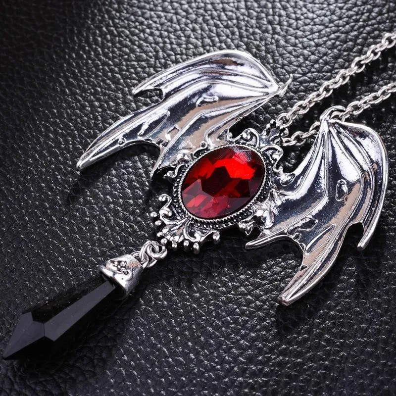 Gothic Vampire Bat Crystal Necklace