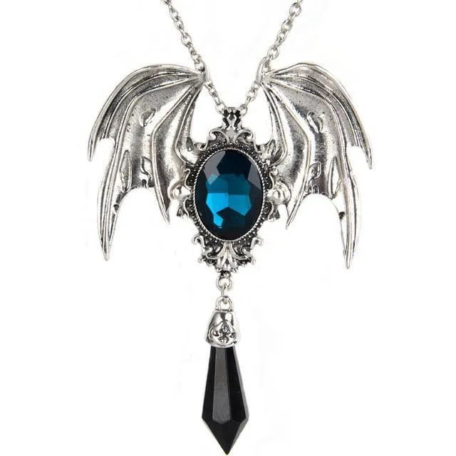 Gothic Vampire Bat Crystal Necklace