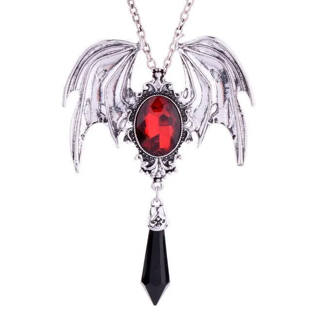 Gothic Vampire Bat Crystal Necklace