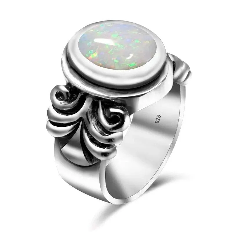 Gothic Vintage Opal 925 Sterling Silver Ring