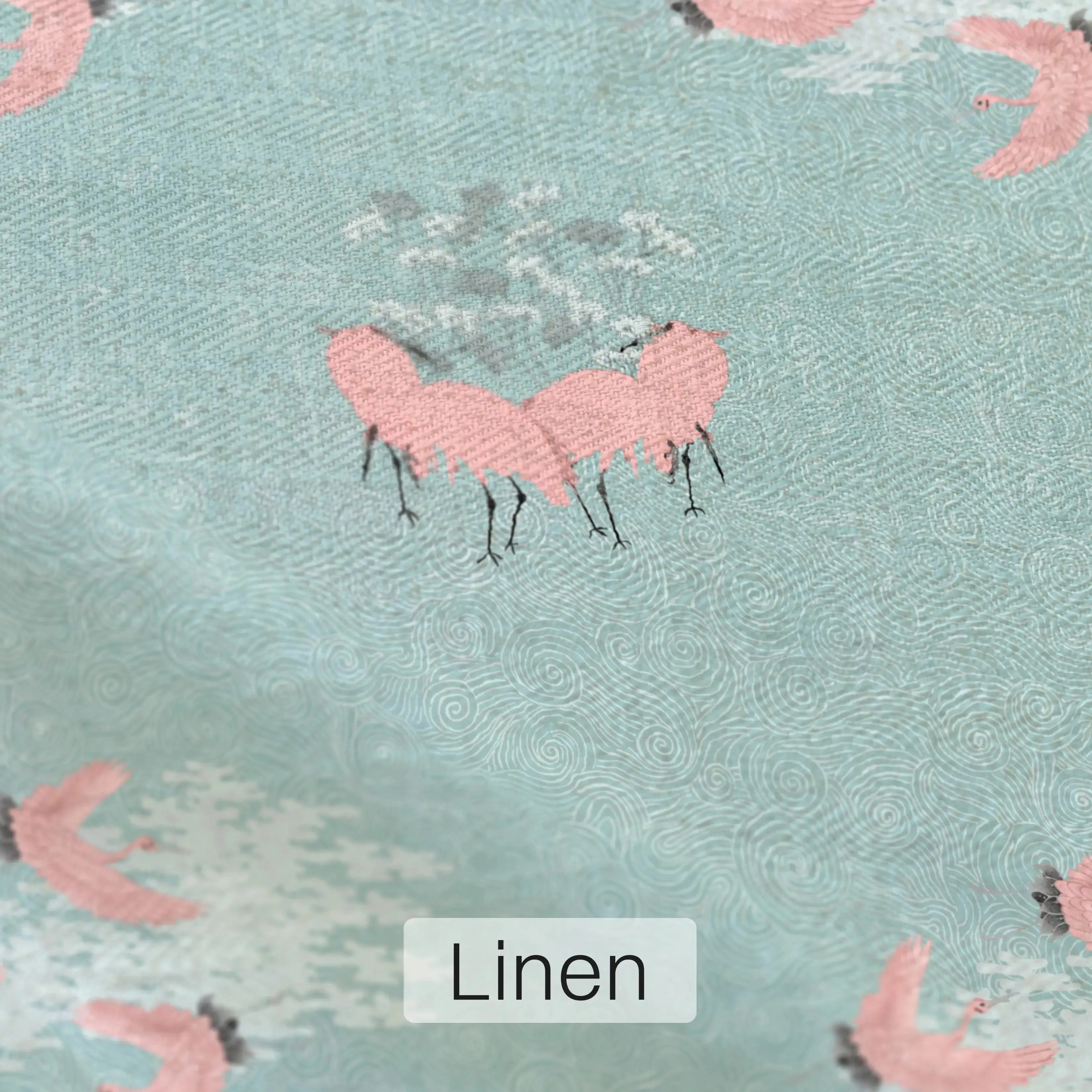 Graceful Cranes Sofa and Chairs Upholstery Fabric Pink & Teal